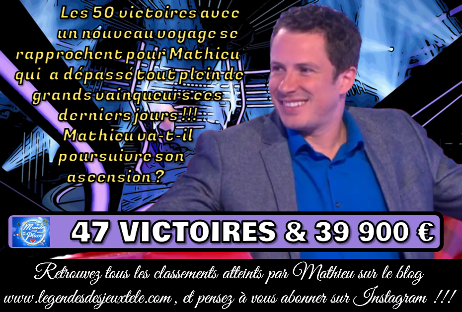 Bien installé dans « tout le monde veut prendre sa place », Mathieu va-t-il franchir la barre des 50 victoires ??