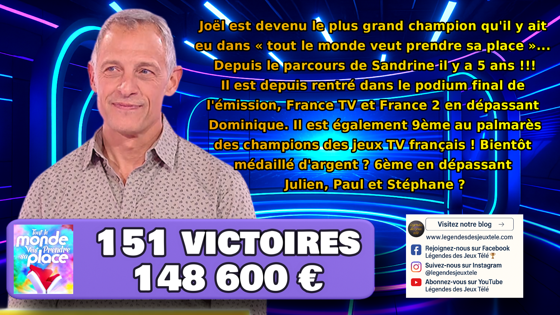 Depuis cinq ans, personne n’avait réussi à faire mieux que Sandrine dans « tout le monde veut prendre sa place » : Joël l’a fait !!!!